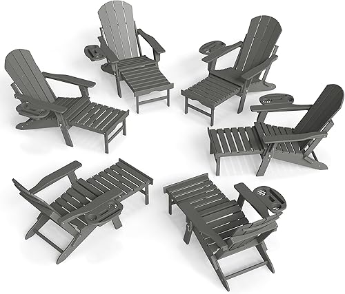 Miniatura 63 de FOOWIN Adirondack - Silla Adirondack con otomana retráctil, silla Adirondack plegable ajustable de polietileno de alta densidad con bandejas 4 en 1