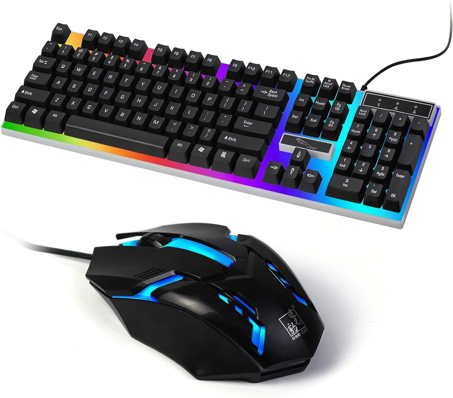 Sky Touch G21 Computer Gaming Keyboard & Mouse Combo Keyboard with Flexible Polychromatic LED Lights Mechanical Feel Wired USB Work Keyboard Mouse Set for