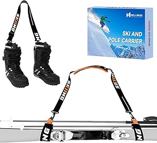 Mellbree Ski Carrier Straps, Snowboard, Pole and Boot Carry Sling Straps with Cushioned Shoulder Adjustable for Family Men Women & Kids Skiing Gear Equipment Accessories Gifts