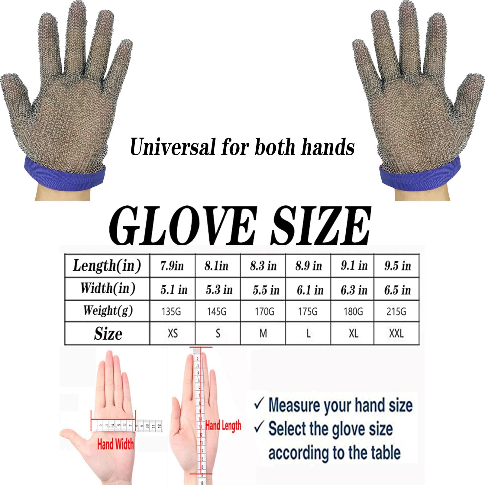 Guantes de Trabajo Anticorte 2pcs Breathable Cut Resistant Gloves, Level 9 Protection Kitchen Restaurant Slaughterhouse Anti Knife Gloves(/M)