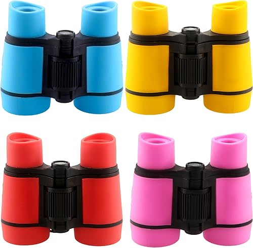 Paquete de 4 prismáticos para niños, a prueba de golpes, pequeños binoculares compactos, regalos para niños y niñas, campamento al aire libre,