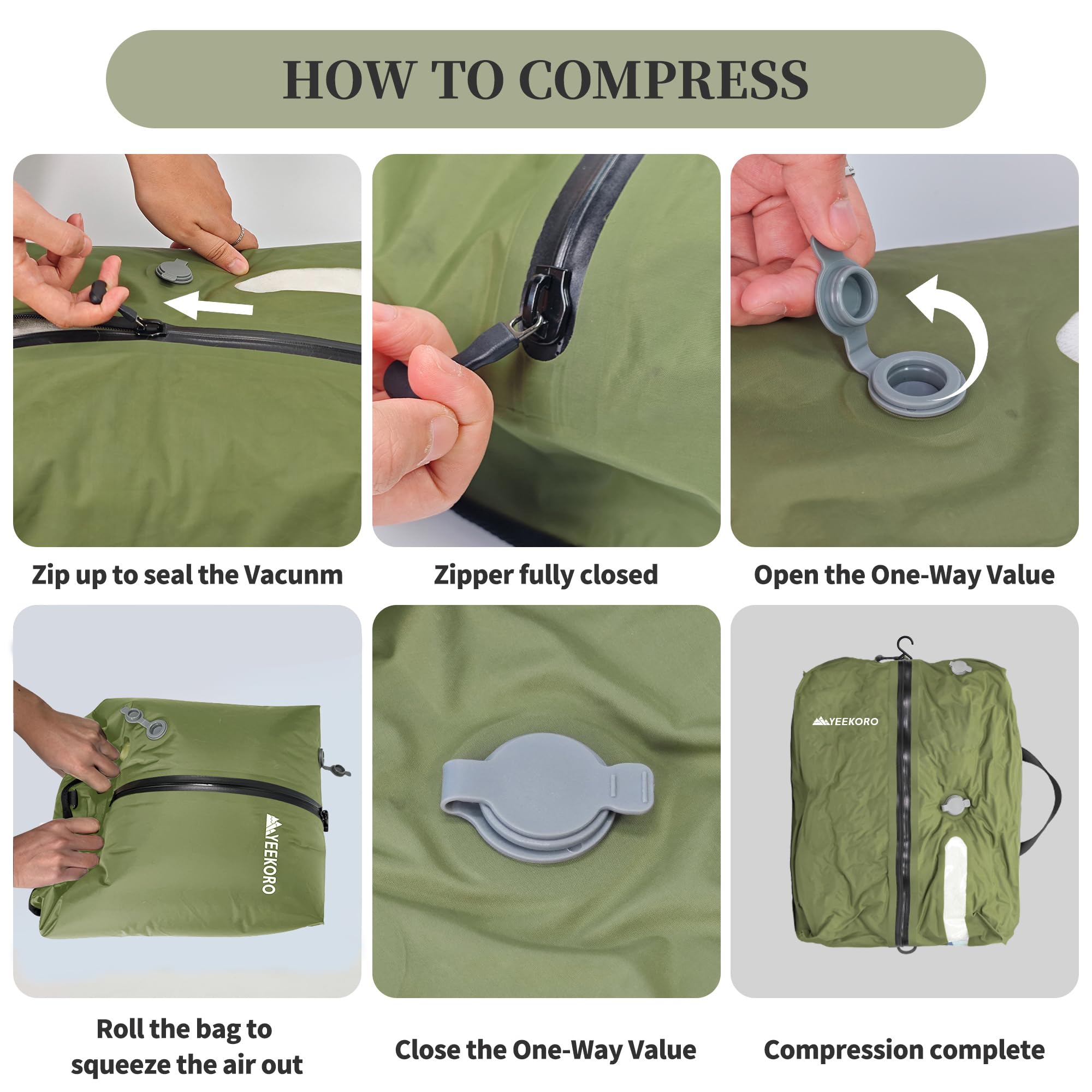 Bolsas de vacío para viajes, bolsas de compresión al vacío reutilizables IP67 para maletas de viaje, bolsa duradera para ahorrar espacio (2 unidades, verde, sin bomba)