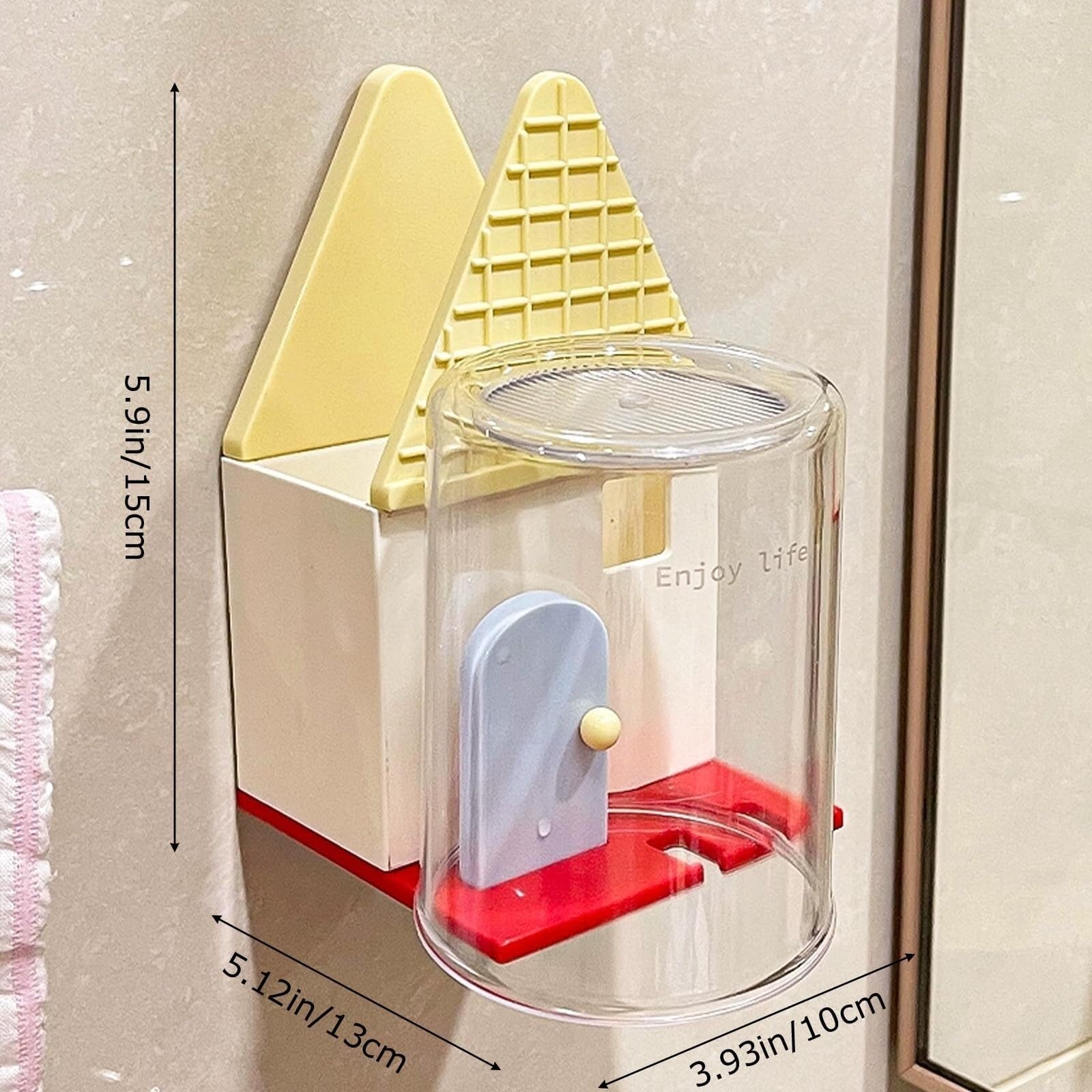 Porta Cepillos De Dientes Hotel Tenedor Montado En La Pared del Cepillo De Dientes Forma Casa con Taza Ningún Organizador Cuarto Baño Taladro Accesorios Baño(Yellow)