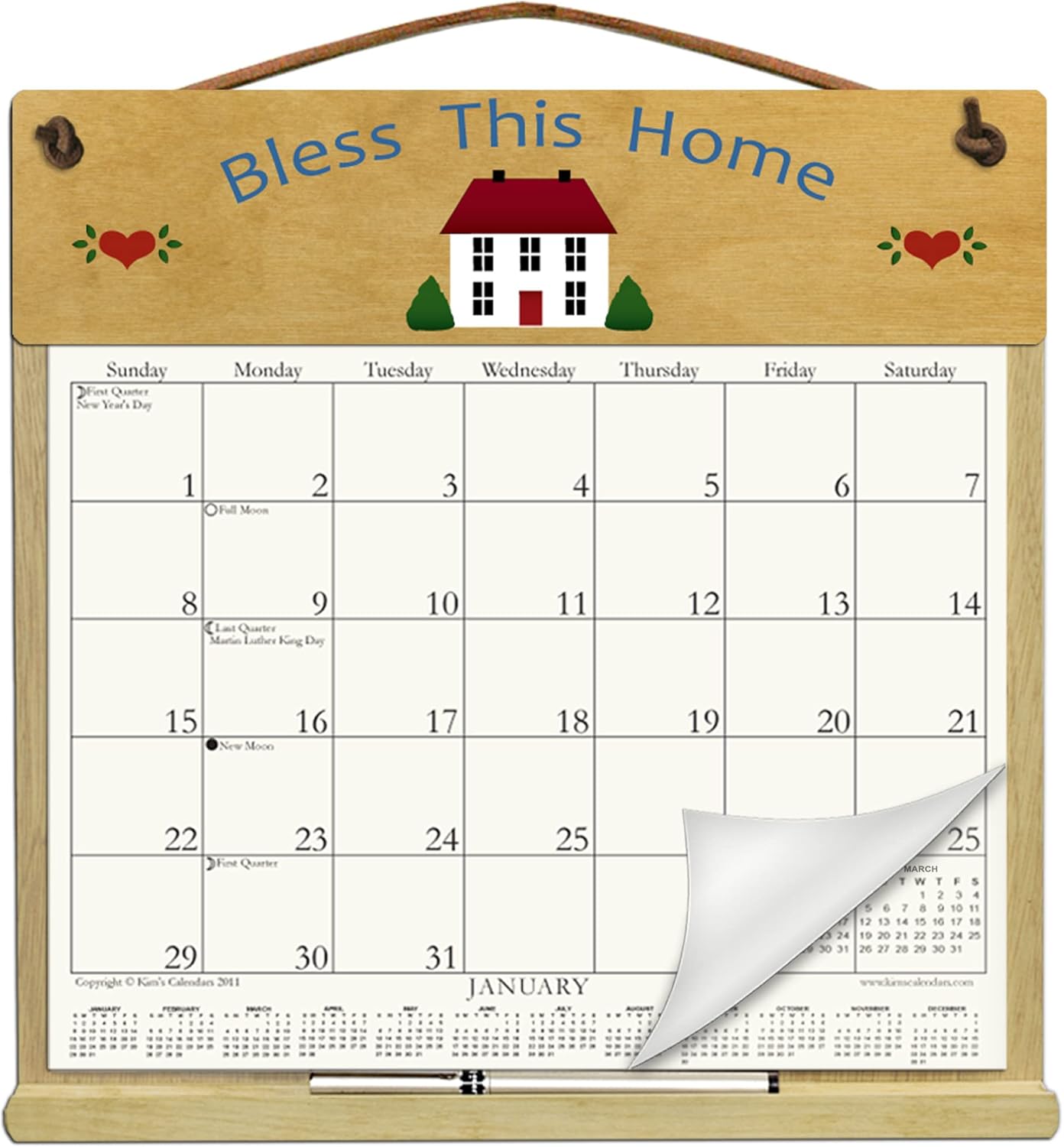 Wooden Refillable Calendar Holder Filled with the Rest of 2026 and 2027 calendars and Includes an Order Form Page for 2028-BLESS