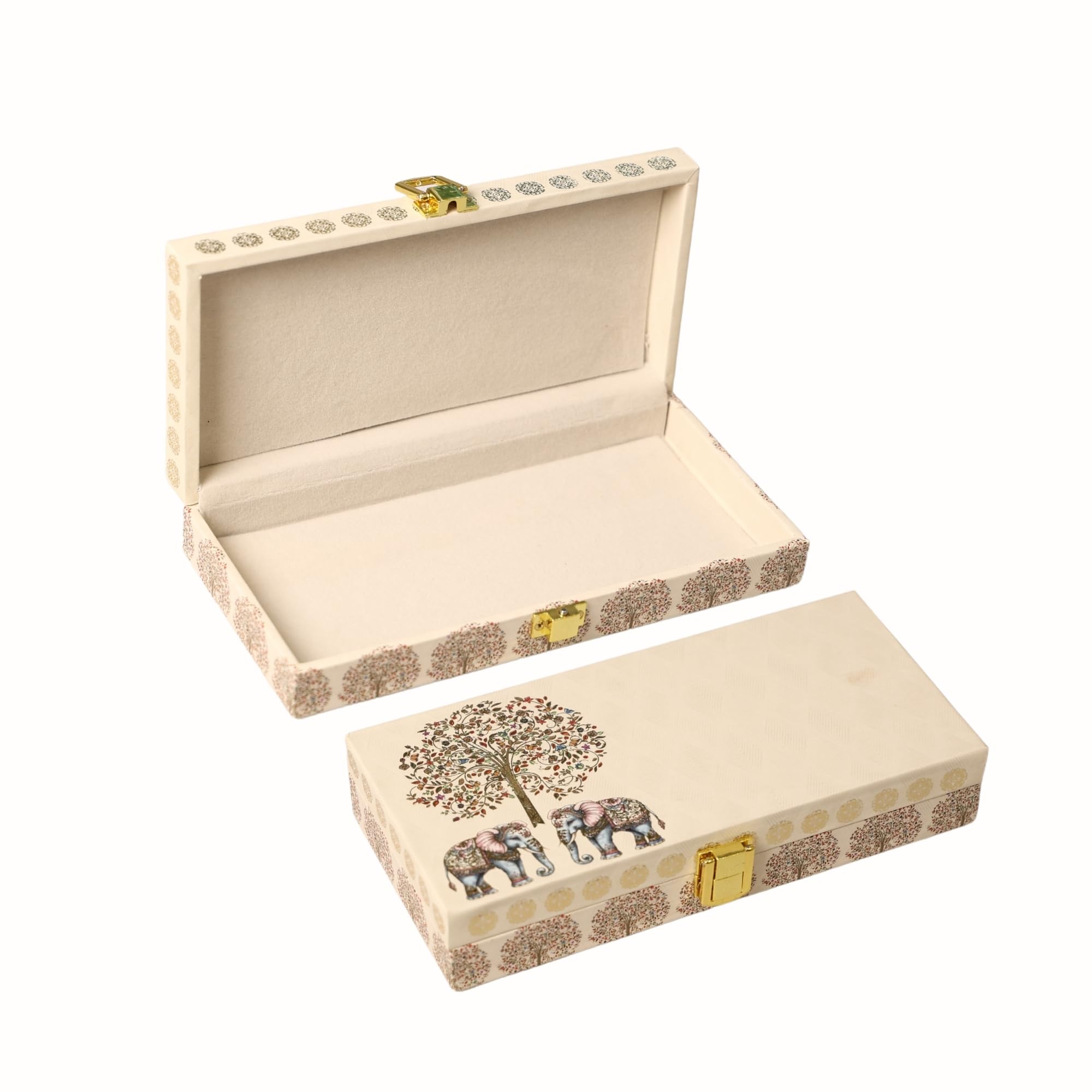 Bahubali Digiglam® - Classic Elephant Design Velvet Touch MGI Floral Decorative Boxes, Wedding Fancy Shagun Cash Boxes, Jewellery Boxes, Money Boxes, Gaddi Boxes (Cream, Pack of 1)-image-49