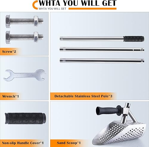 Miniatura 4 de Cuchara de arena para detección de metales, pala de playa de acero inoxidable para adultos, pala de arena con mango largo para playa, caza del