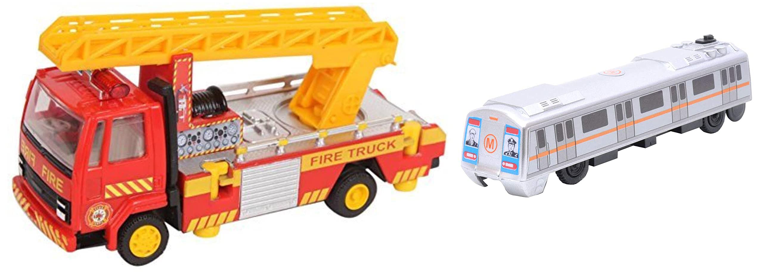 Centy Toys Fire Ladder Truck, Yellow Plastic Pull Back Metro Train, Silver, Kid
