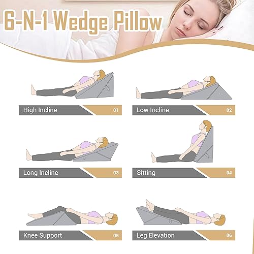 Miniatura 4 de Almohada de cuña de cama para dormir, juego de almohada de cuña ajustable para después de la cirugía, almohada triangular elevada para reflujo ácido