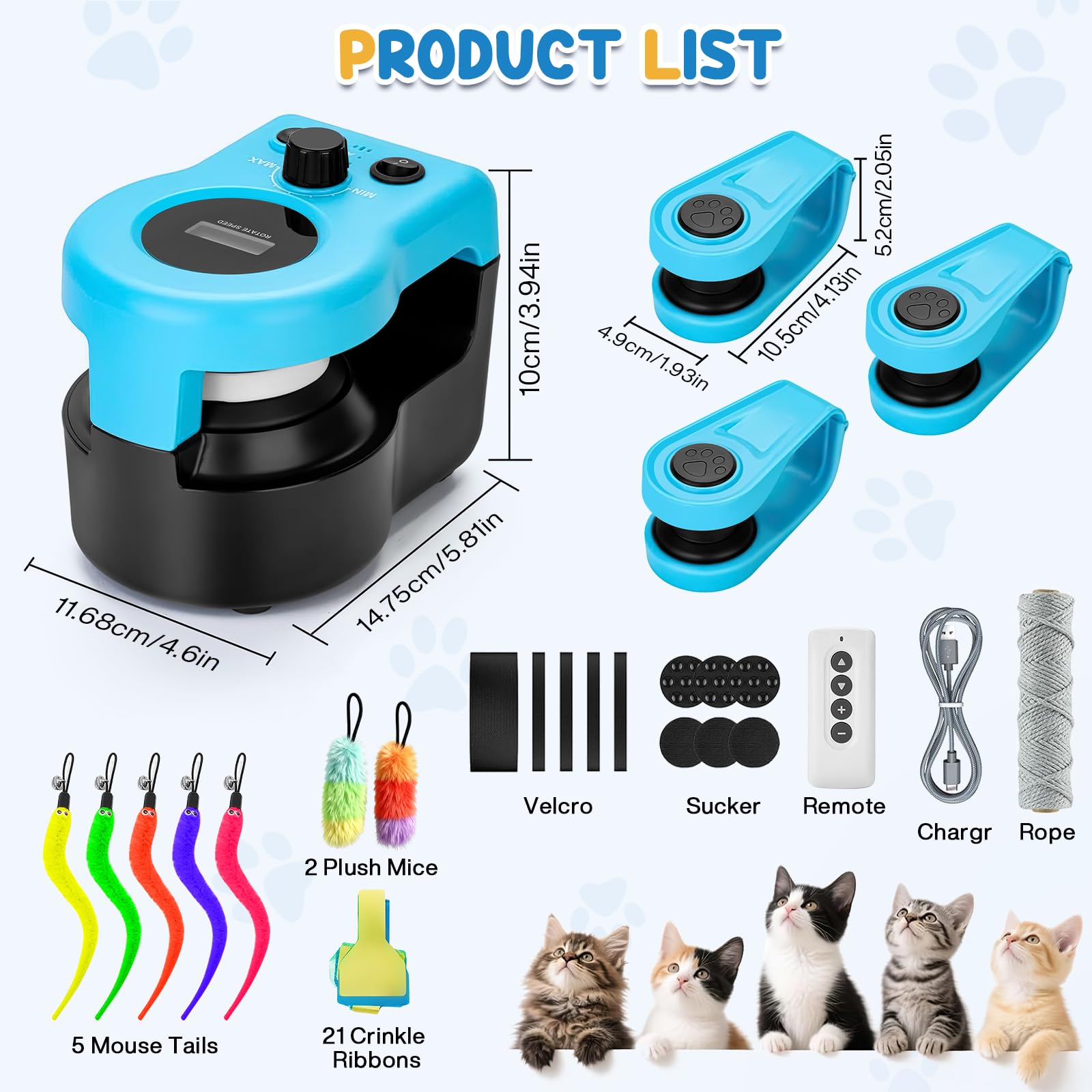 DoubleCare Jouet électrique pour chat et jouet d'intelligence pour chat automatique/télécommandé, jouet interactif pour chats domestiques avec vitesse réglable