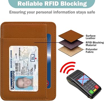 HOTCOOL Slim Wallet for Men, Minimalist Front Pocket Simple Leather Credit Card Holder RFID Blocking for Men & Women, Thin Organizer Gifts, Litchi - Brown
