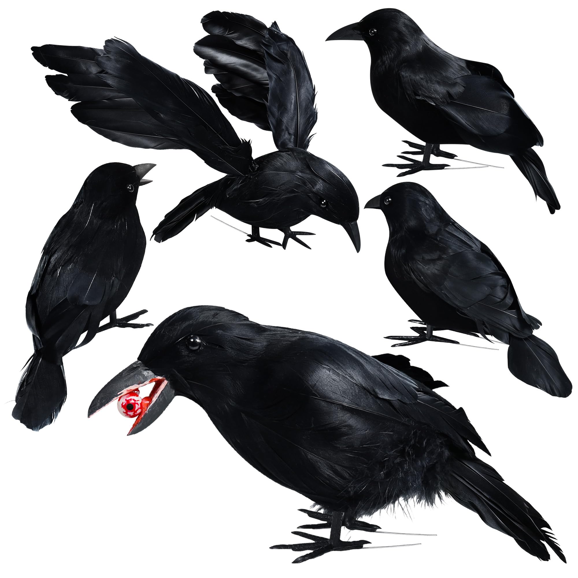 5 Pack Halloween Crows Artificial Feathered Crows for Halloween Party Prop
