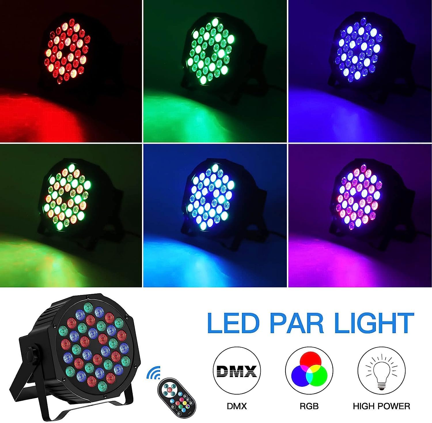 U`King 4 PCS RGB Focos Par 36 LED con Bolsa, 72W Luces Escenario con Control Remoto y Modo de Activación de Sonido, Luz de Discoteca para Fiestas Navidad DJ Bar
