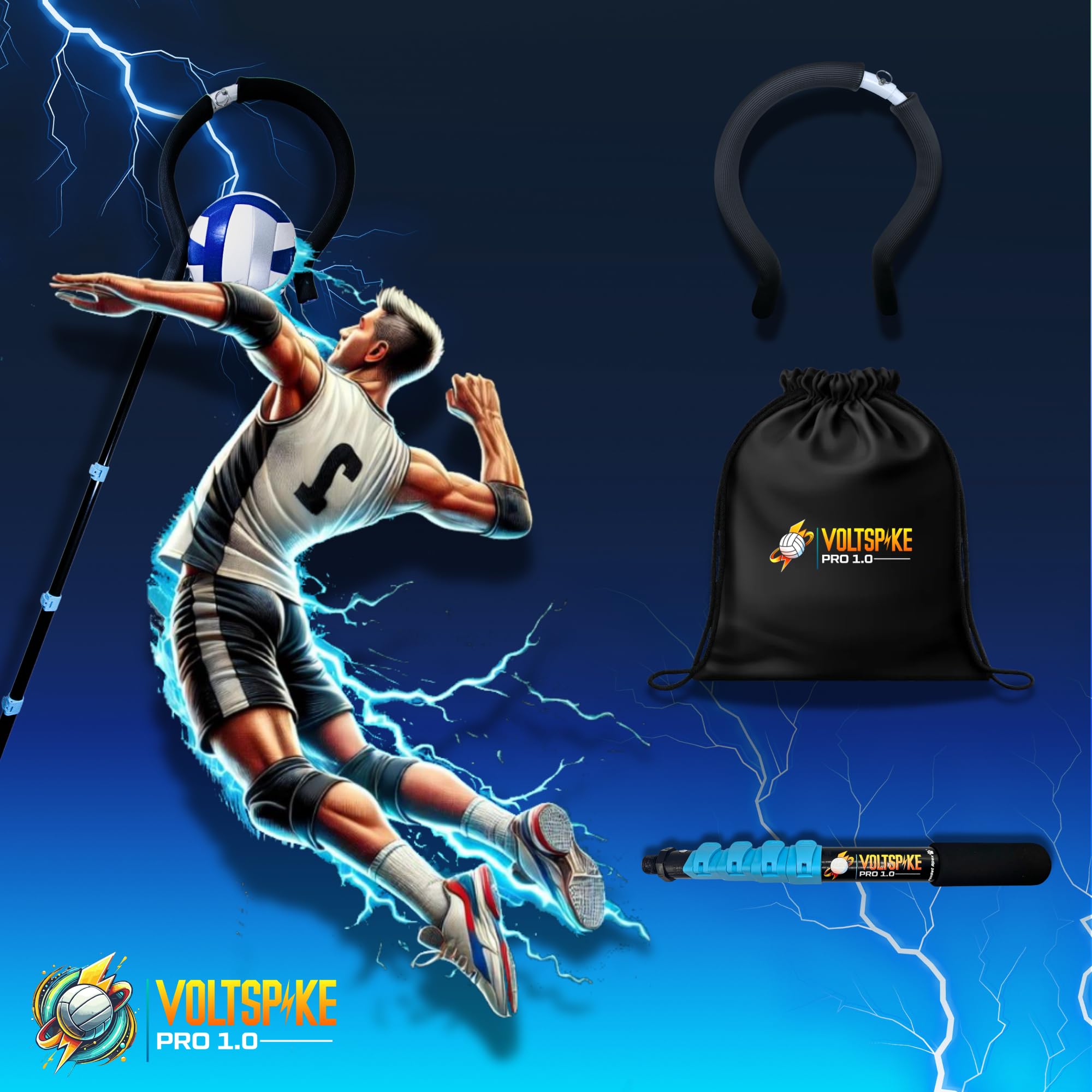 Spike Trainer – Entraîneur de volley-ball avec crochet à balle et perche réglable de 45,7 à 139,7 cm – Équipement d'entraînement à crampons de volleyball – Crochet flexible compatible avec