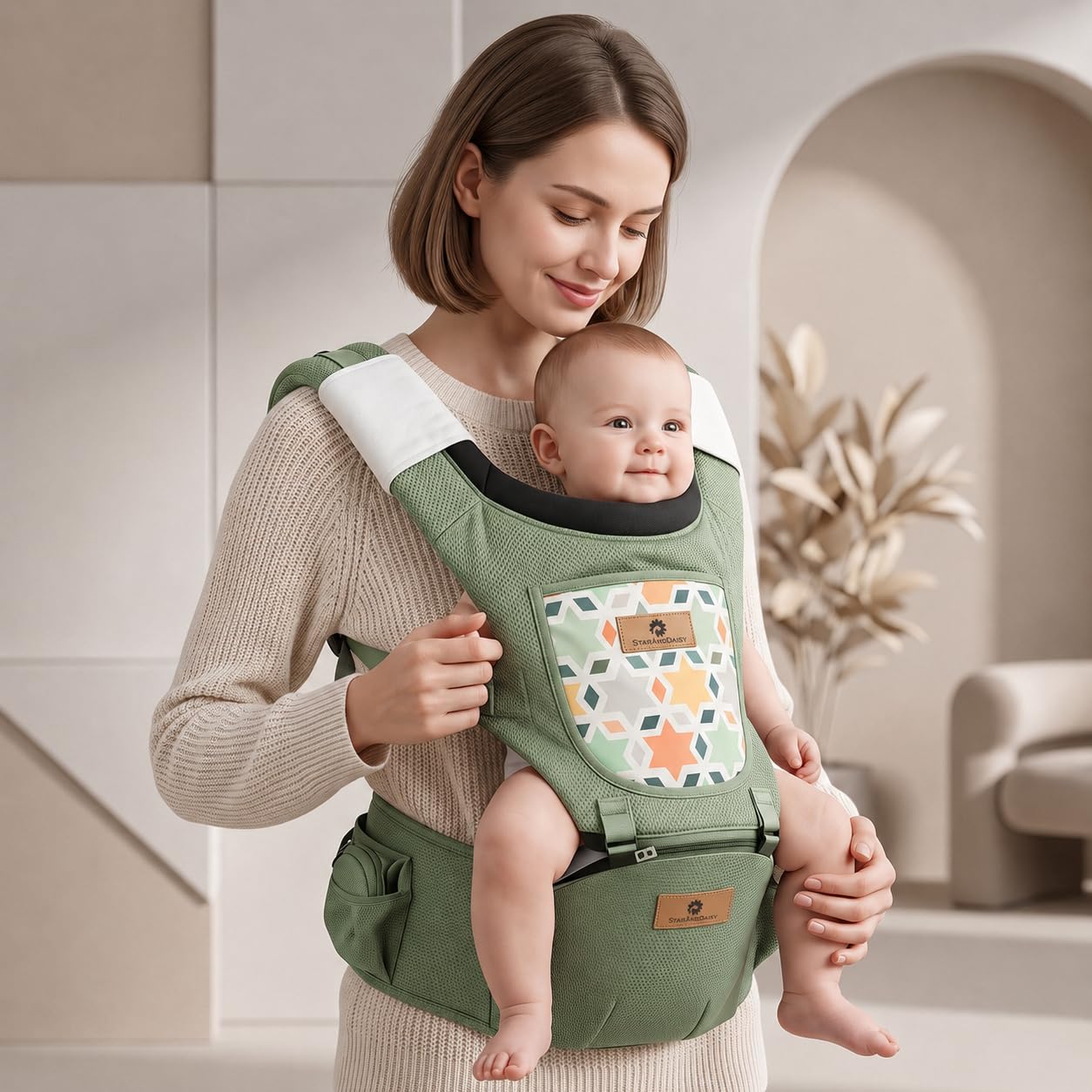 StarAndDaisy 4-in-1 Baby Carrier for 0 to 3 Year Baby/Kangaroo Bag with Comfortable Soft Hip Seat/Baby Carrier - 4 Carrying Positions with 2 Storage Pockets - Blue (Green)-image-33