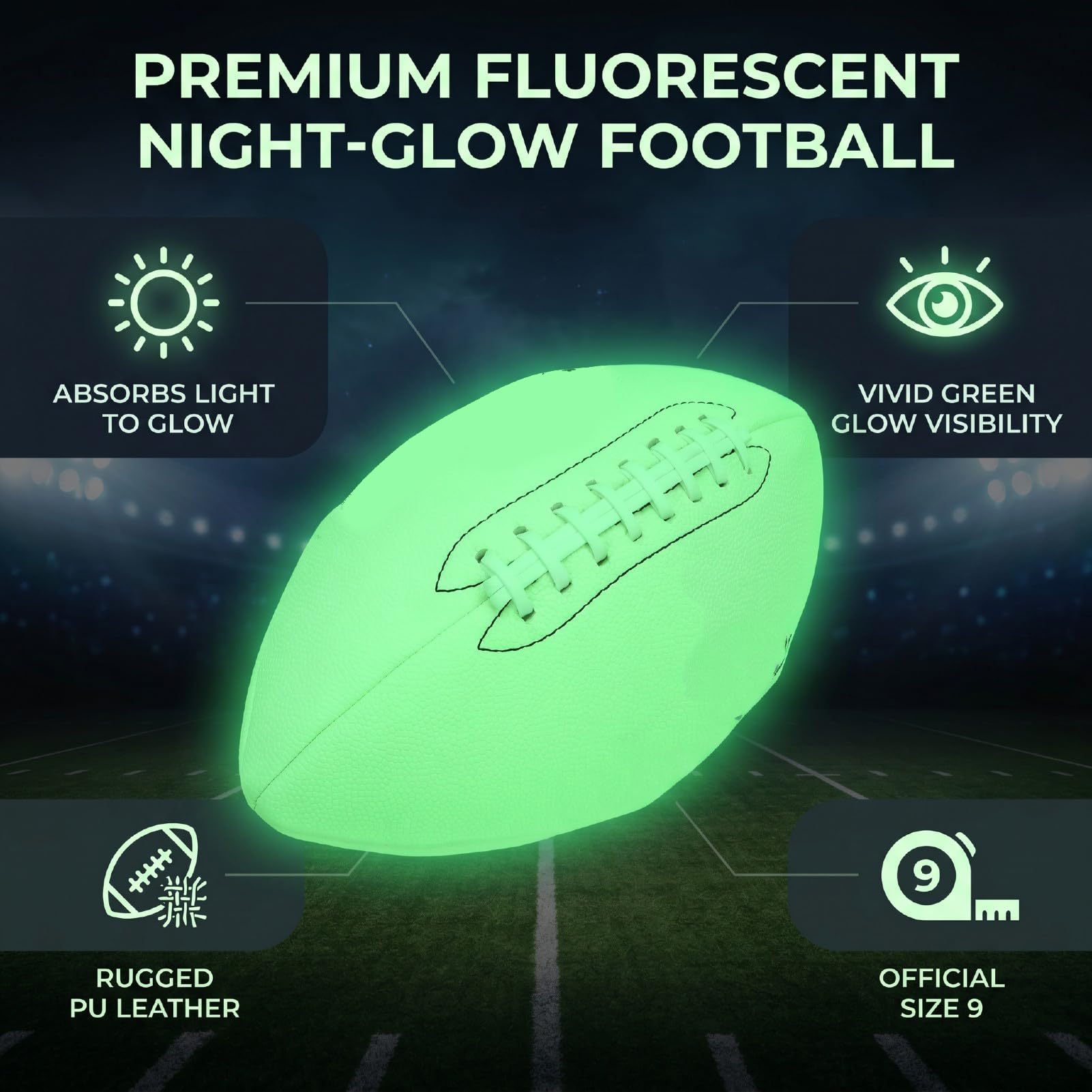 Pallone da Calcio Che Si Illumina Al Buio, Misura 9, Pallone da Calcio Fluorescente in Pelle PU, con Bagliore Verde Caricato Dalla Luce Solare, da in Pelle PU, per