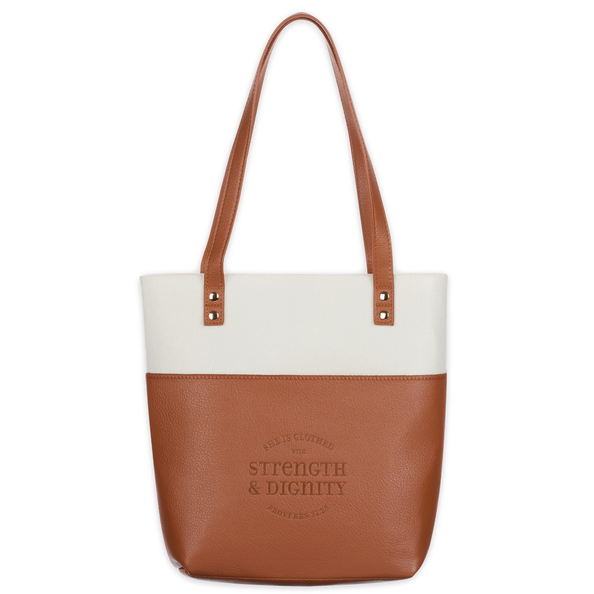 Christian Art Gifts Felt and Faux Leather Fashion Bible Cover Tote Bag with Inspirational Scripture, One Size