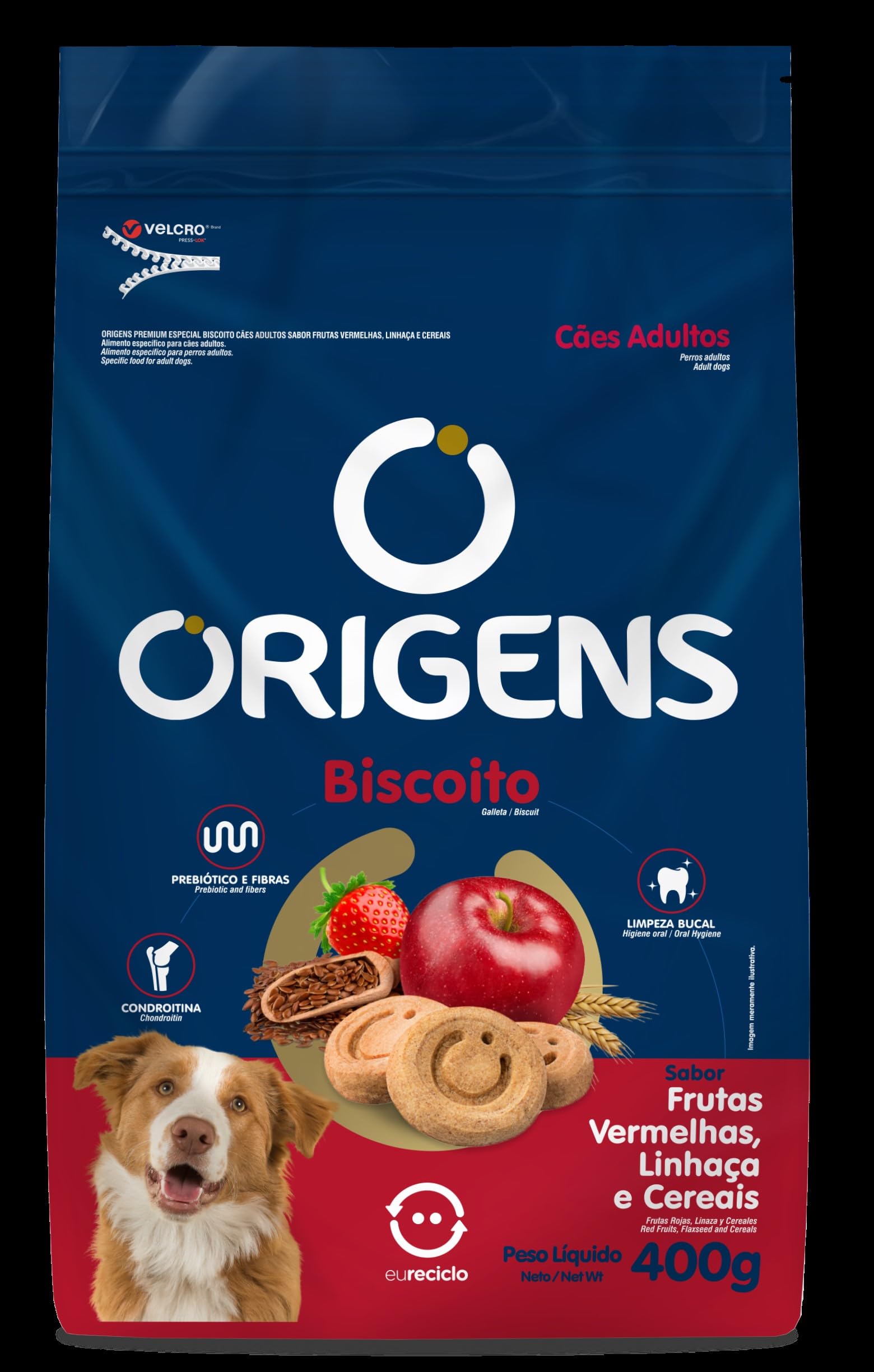 Adimax Origens Biscoito Cães Adultos Frutas Vermelhas Linhaça E Cereais 400G