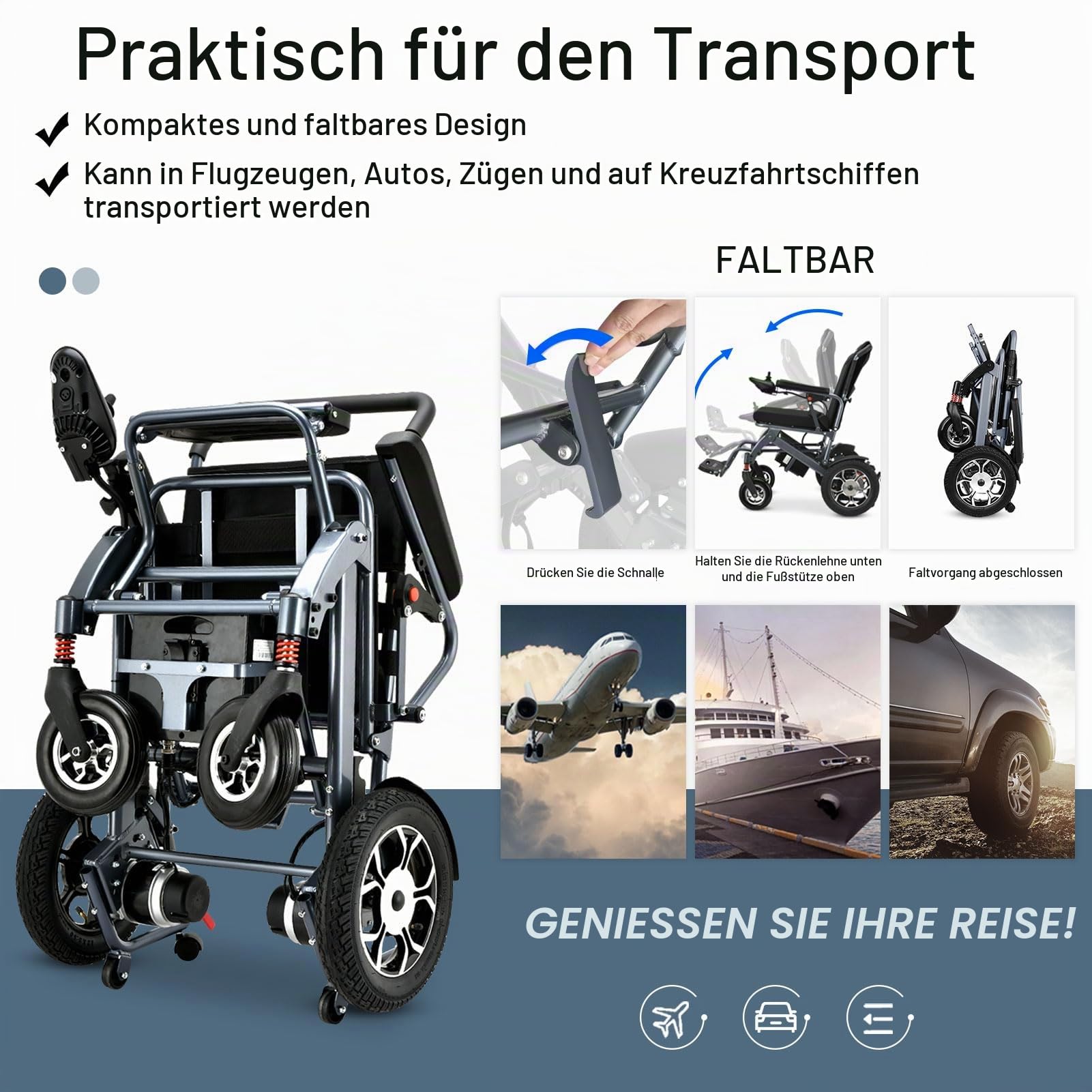 Schwierige Intelligente Leichte, Faltbare Elektrische Rollstühle, Kompakter Stromrollstuhl, Tragbares Klapptransport - Langlebige Rollstühle, Mobilitätshilfe, All Terrain - Rollstühle