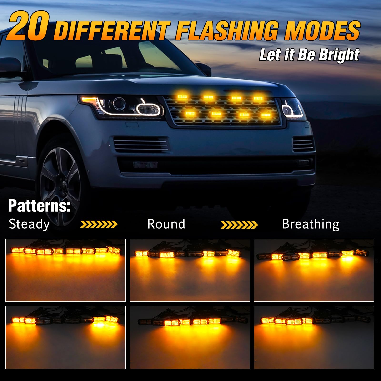Luces estroboscópicas LED ámbar con interruptor de 9 teclas, luz LED intermitente de 24 V 12 V para vehículos, luces estroboscópicas de emergencia de advertencia de coche, barras de luz ámbar