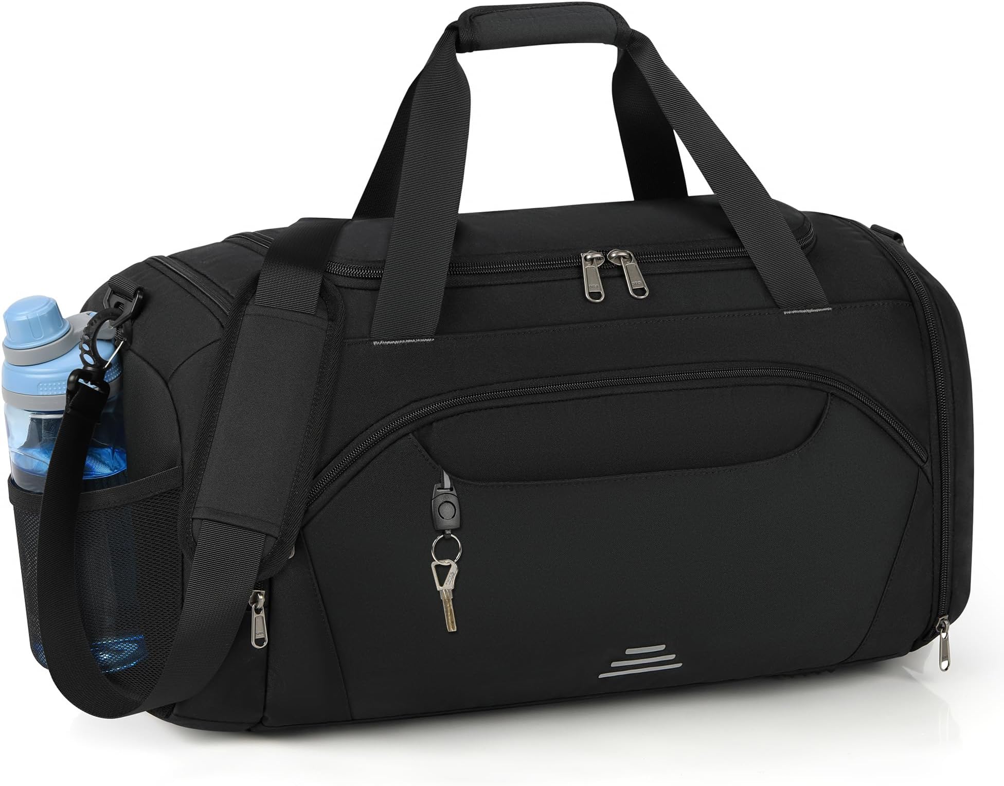 Sports Gym Bag Mens with Shoes Compartment Travel Duffle Bag Large Water Repellent Swimming Weekend Overnight Holdall Bags Women 40L Black
