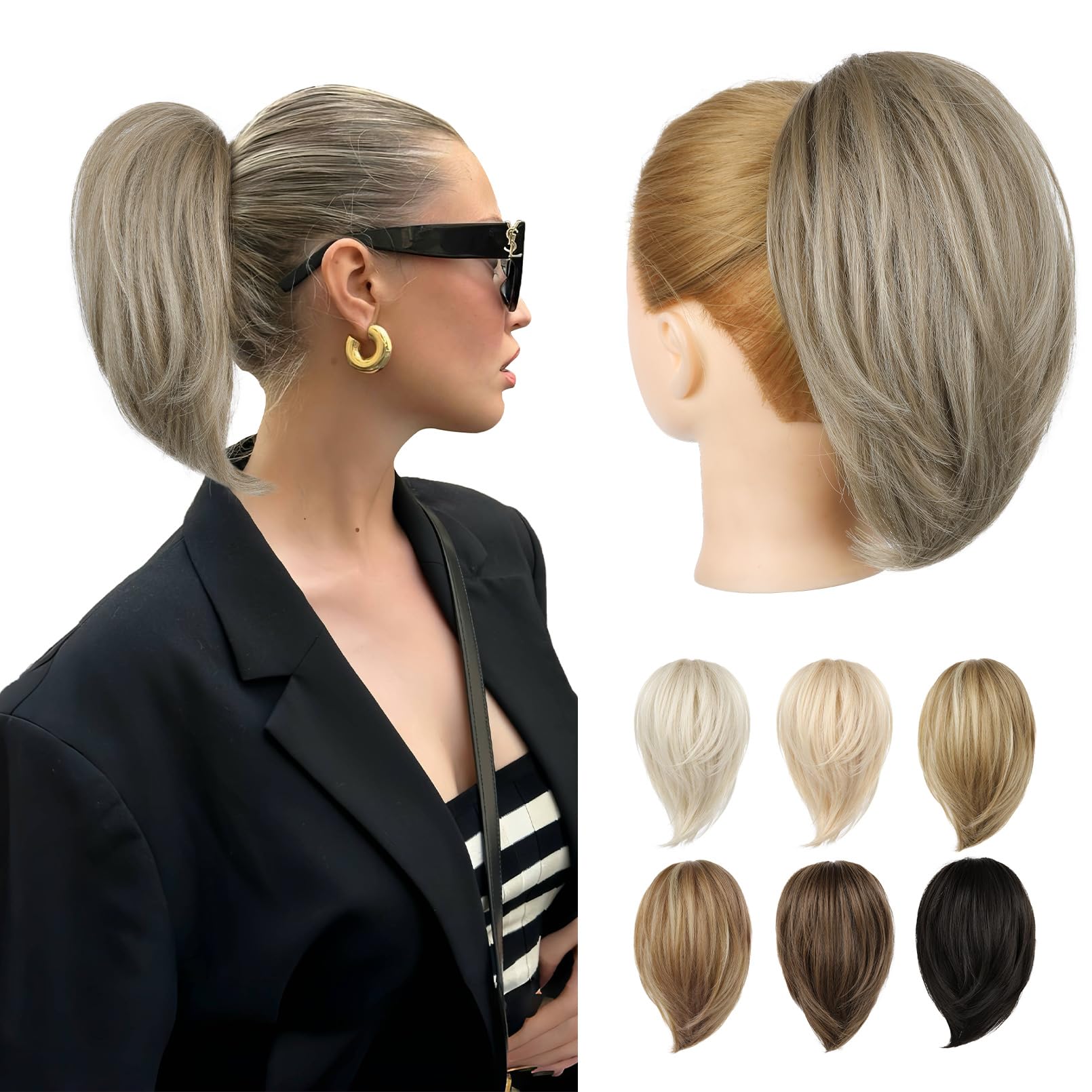 NTYNTY Ponytail Extension - 10" Short Claw Clip in Ponytail Hair Extensions Messy Bun Hair Piece Natural Soft Synthetic Straight Pony Tail Hair Pieces