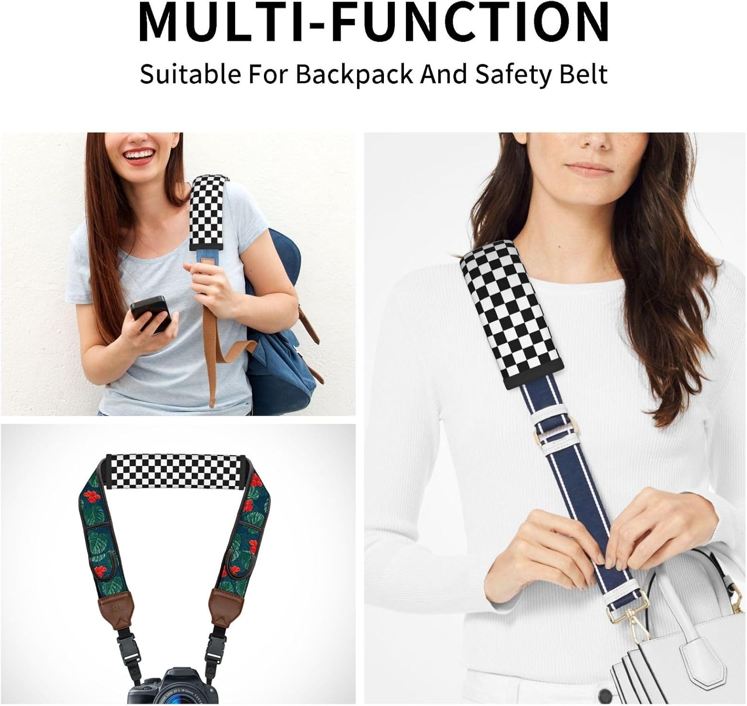 Black White Checkered Print Seatbelt Pads Fits Cars Trucks SUV Sedans Air Permeability Car Seatbelt Strap Cover, Racing Pattern Auto Interior Accessories Protector