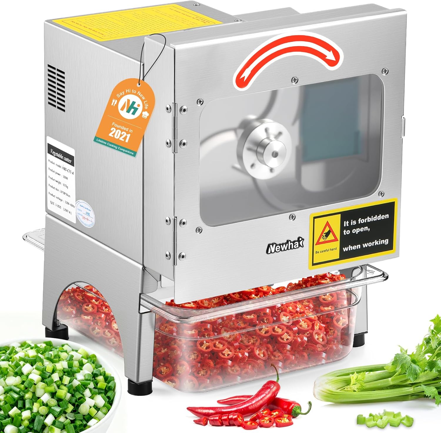 Newhai Commercial Vegetable Slicer 200W Automatic Slicing Machine with Conveyor Belt Adjustable Thickness 400LB/H Electric Veggie Fruit Slicer for Spring Onion Celery for Restaurant Hotel Kitchen