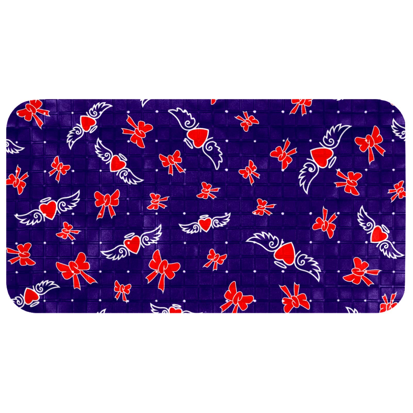 Tapis de douche antidérapant à ventouses haute adhérence motif cœur rouge 37x68