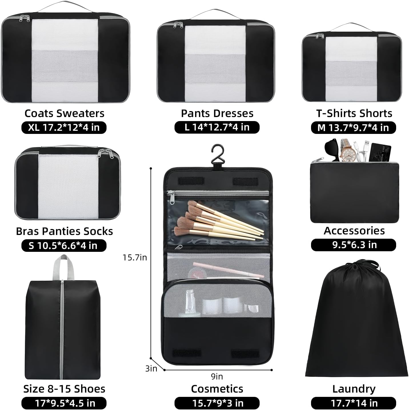 BAGAIL 6 Set/8 Set/10 Set Packing Cubes Various Sizes Packing Organizer for Travel Accessories Luggage Carry On Suitcase - Image 2