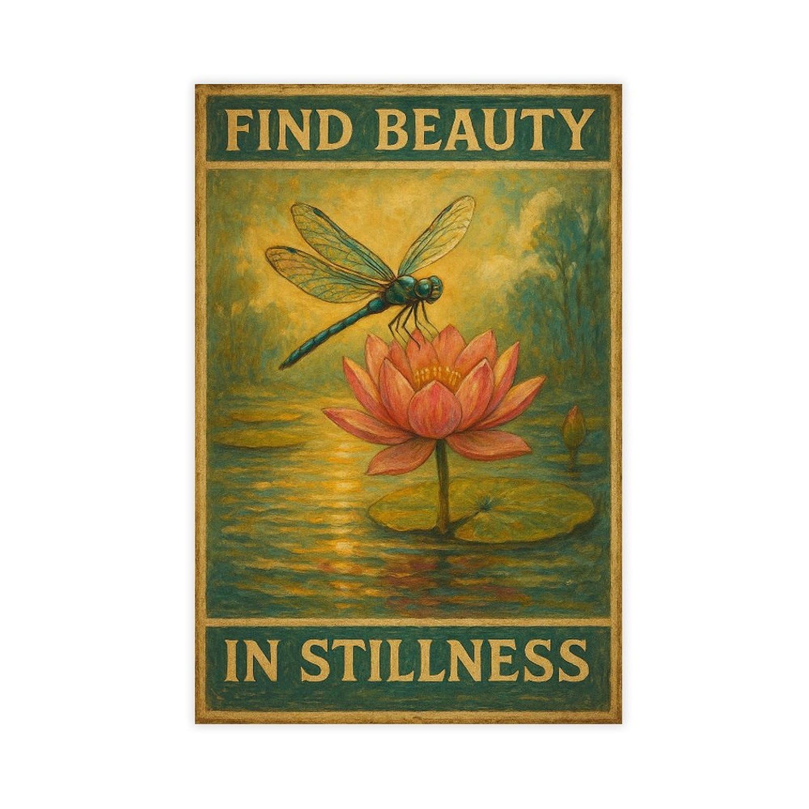 Poster su tela con libellula "Find Beauty in Stillness", per ufficio, idea regalo