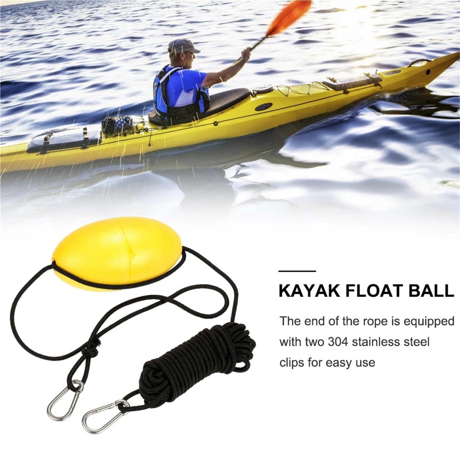 Festmacherleine, Drift Schleppseil Tragbare Angeln Meer Kabeltrommel Leichte Mit Clip Schnallen Boot Yacht Kanu Zubehör(Yellow)