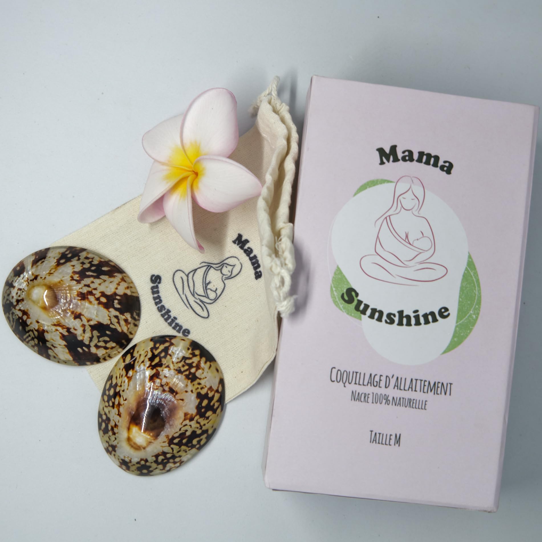 Coquillages d’Allaitement Mama Sunshine – Nacre Naturelle – Protège-Mamelons Réutilisables – Boîte Rigide + Pochette – Taille M (5,5 à 6 cm)