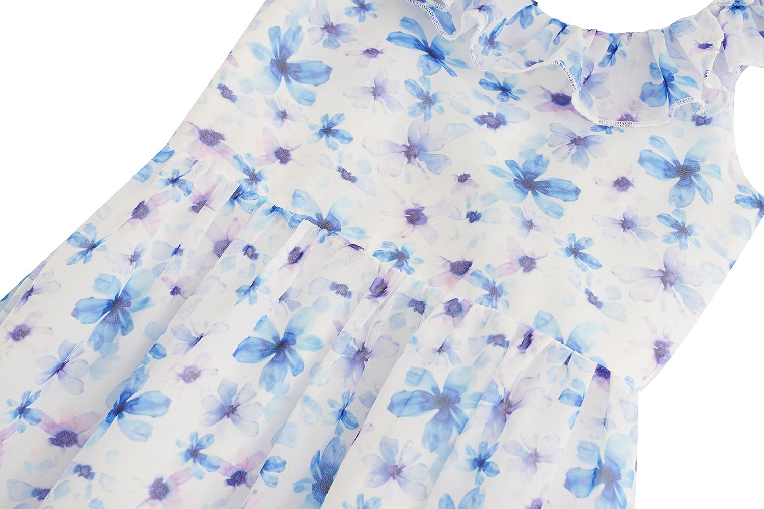 BONNY BILLY Sommerkleid Mädchen Trägerkleid Maxikleid Strandkleid Boho Kleid Chiffonkleid Blumenkleid Lang mit Rüschen
