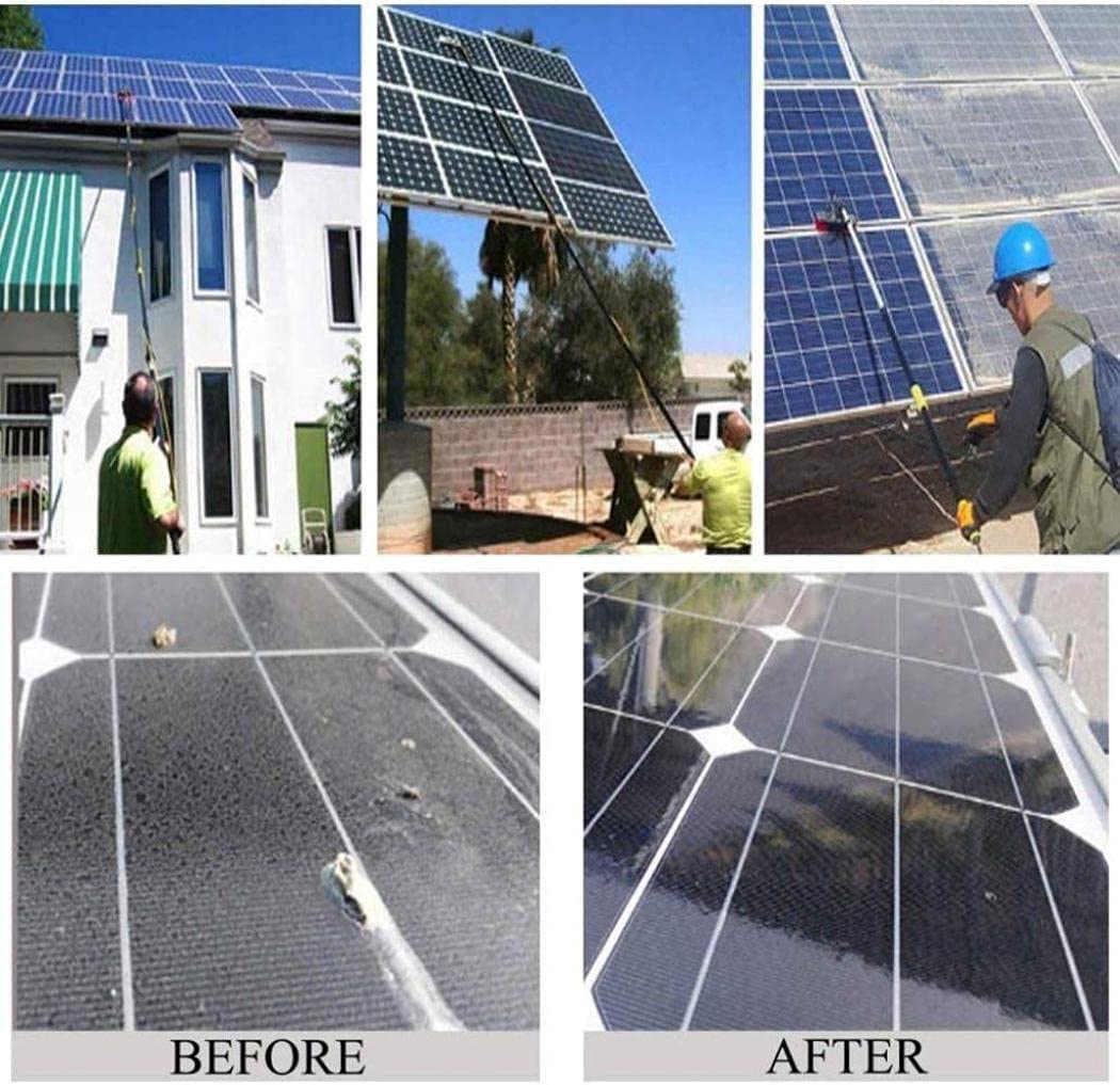 Kit de limpieza de ventanas de poste de alimentación de agua de 12 pies, cepillo para exteriores y limpiador de paneles solares, sistema de alimentación de manguera fotovoltaica para una limpieza