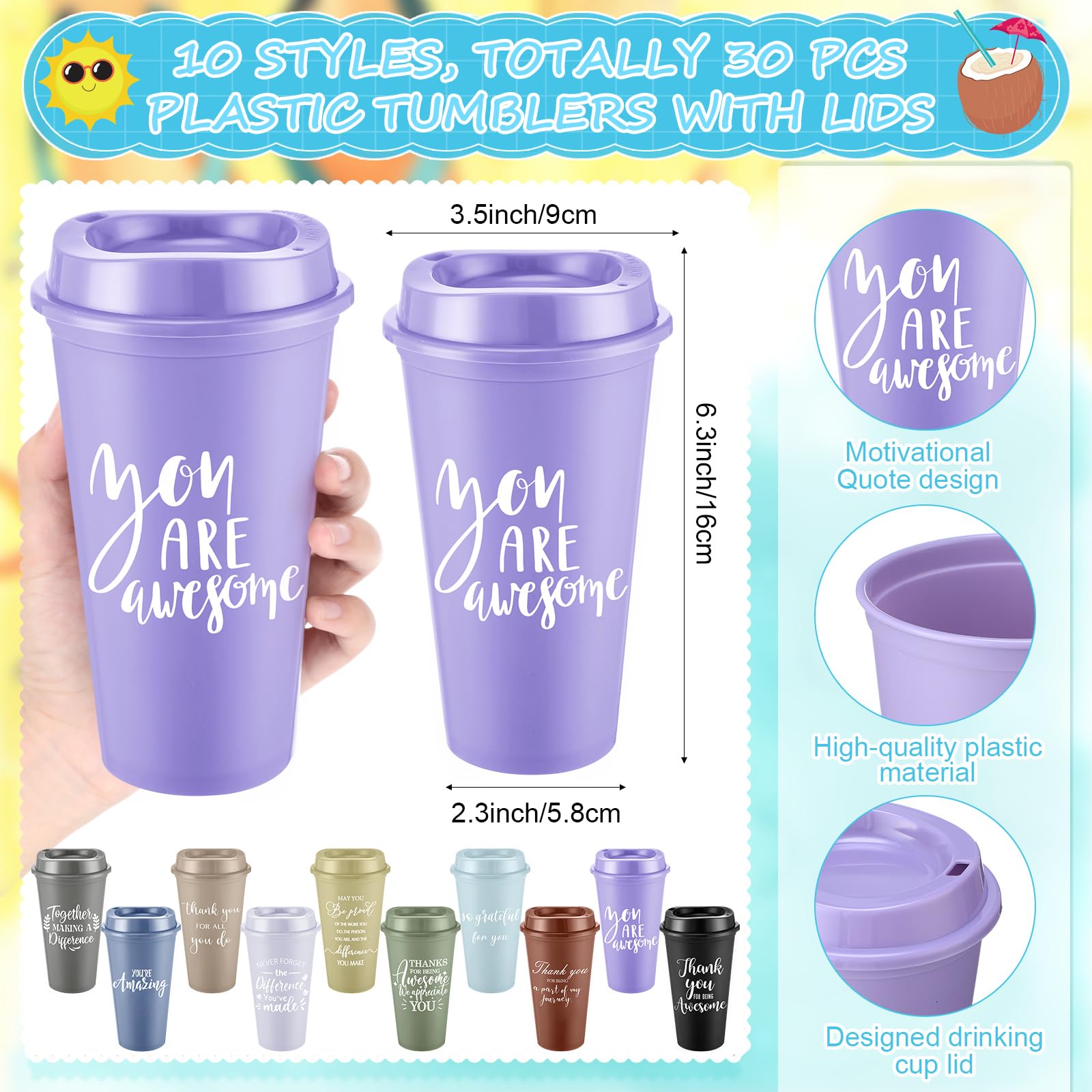Teenyyou Set regalo da 90 pezzi con bicchiere da 470 ml con coperchio e penna per taccuino, regalo di ringraziamento, per feste, per colleghi d'ufficio, insegnanti, staff (colore scuro, stile delicato