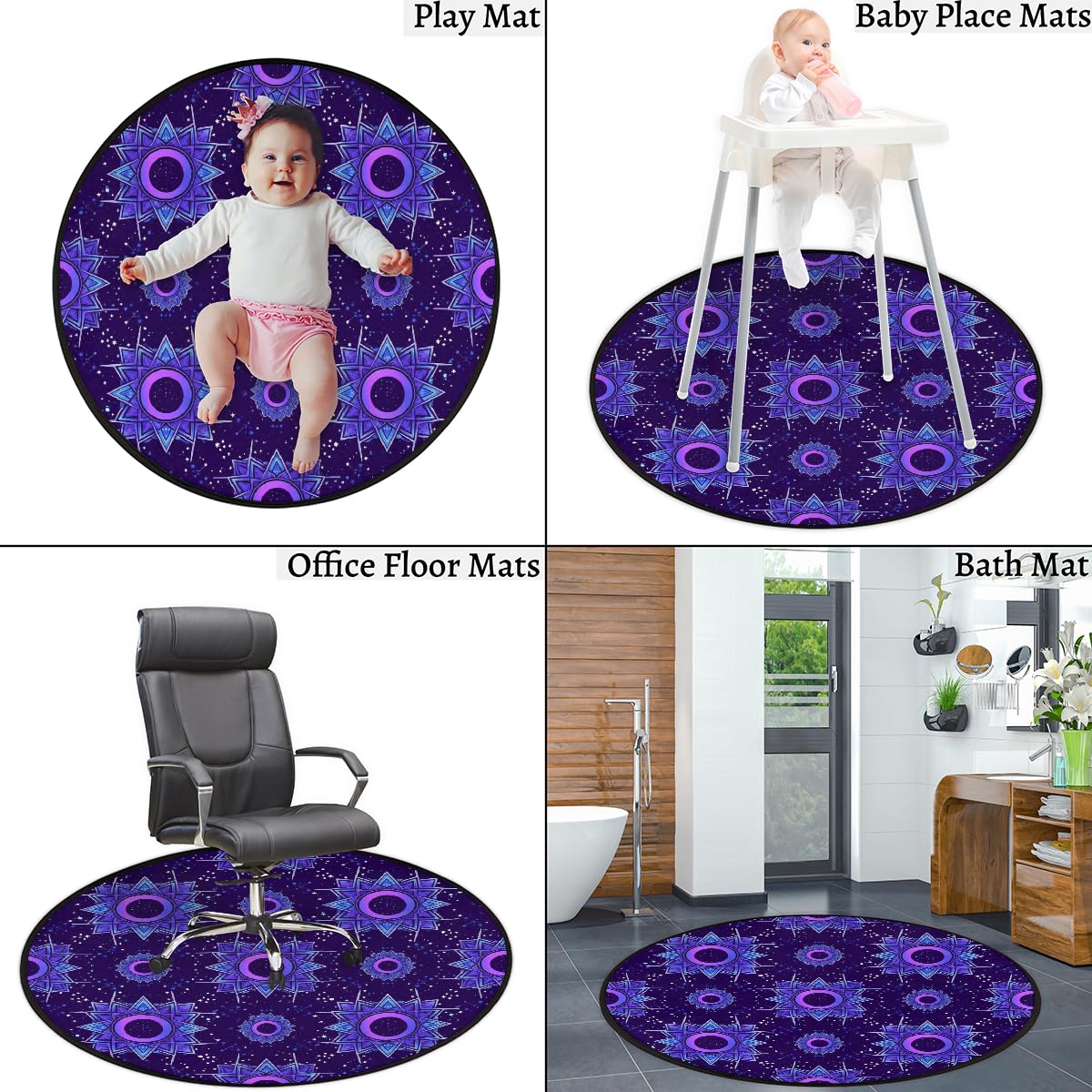 Tapis rond Mandala - Lavable et antidérapant - Pour salon, chambre à coucher, canapé, sous table à manger, décoration esthétique - 160 cm