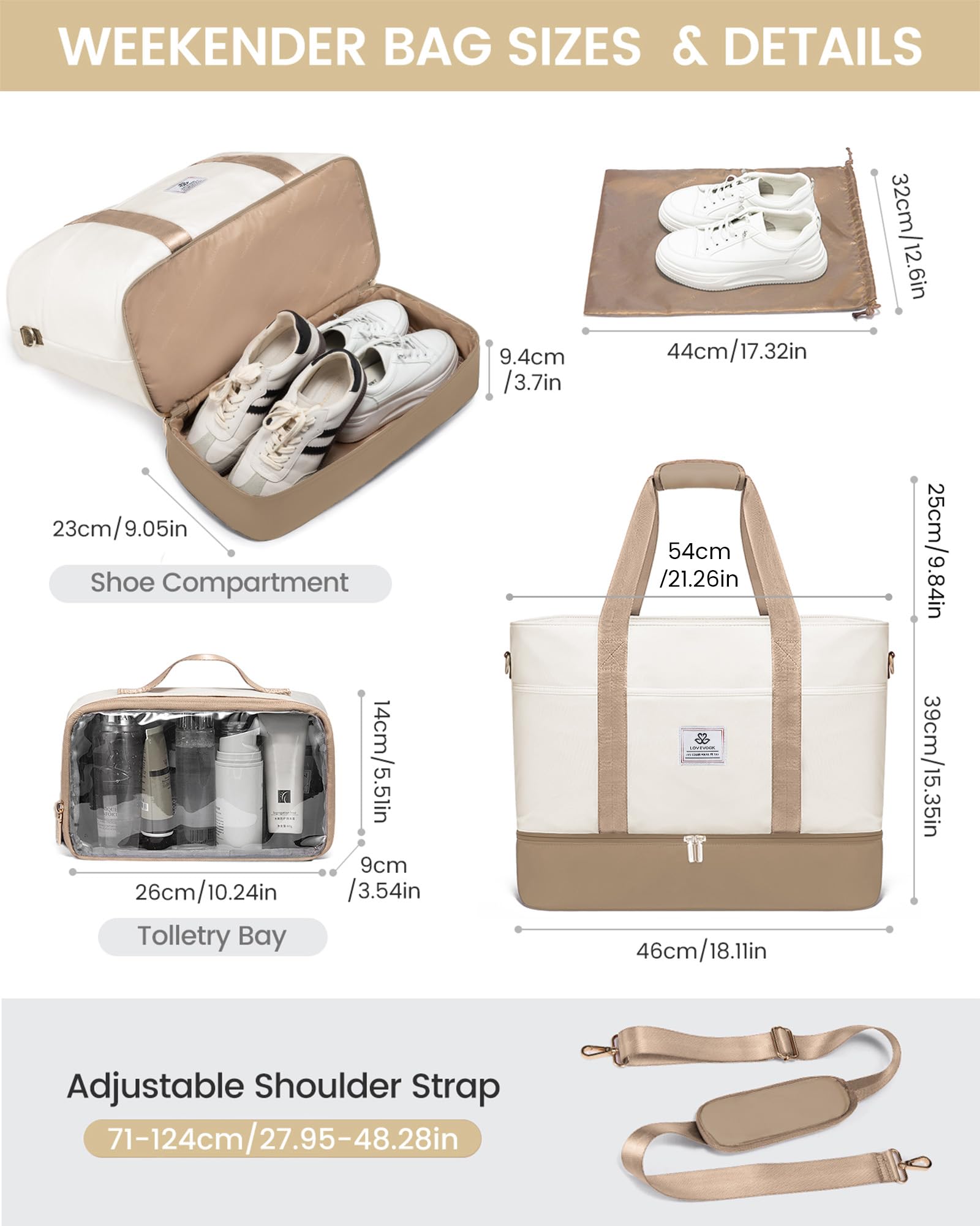 LOVEVOOK Reisetasche Damen, Wasserdicht Weekender Travel Bag mit Schuhfach, Duffle Bag Kliniktasche Geburt Mommy Handgepäck Tasche Saunatasche Gym Sporttasche Schwimmtasche für Reise Ryanair