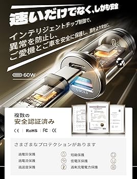 Amazon.co.jp: LISEN シガーソケット usb-c 急速充電 2ポート