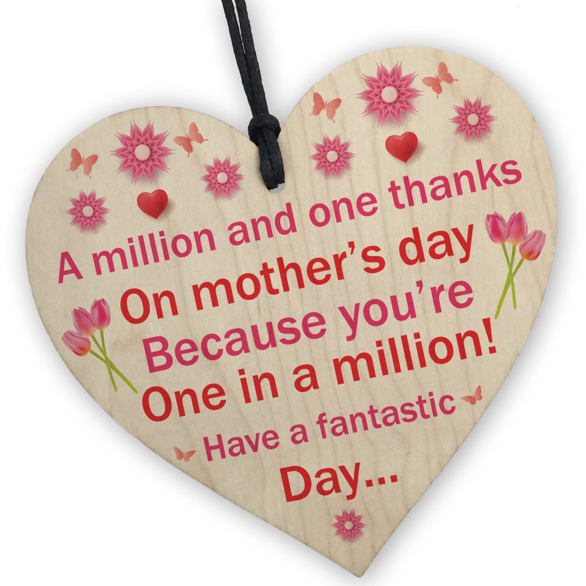 Red Ocean Mothers Day A Million And One Thanks Wooden Heart Plaque Gift For Mum | Mothers Day Gift For Mum | Gift From Daughter Son