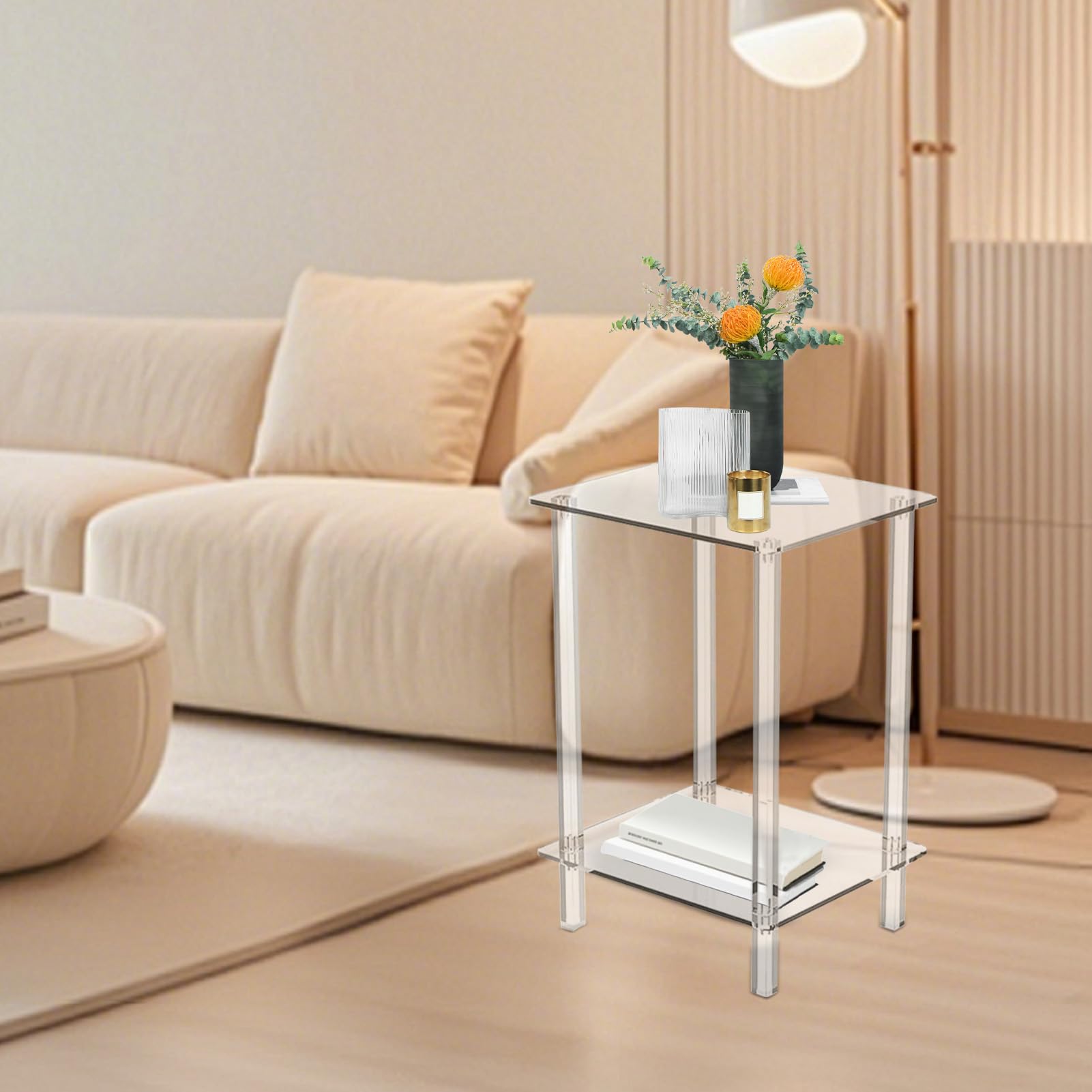 Tavolino in acrilico trasparente, 30 x 25 x 55 cm, design, mensola multifunzionale, organizer moderno per hotel, dormitorio, appartamento, ristorante, bagno, soggiorno