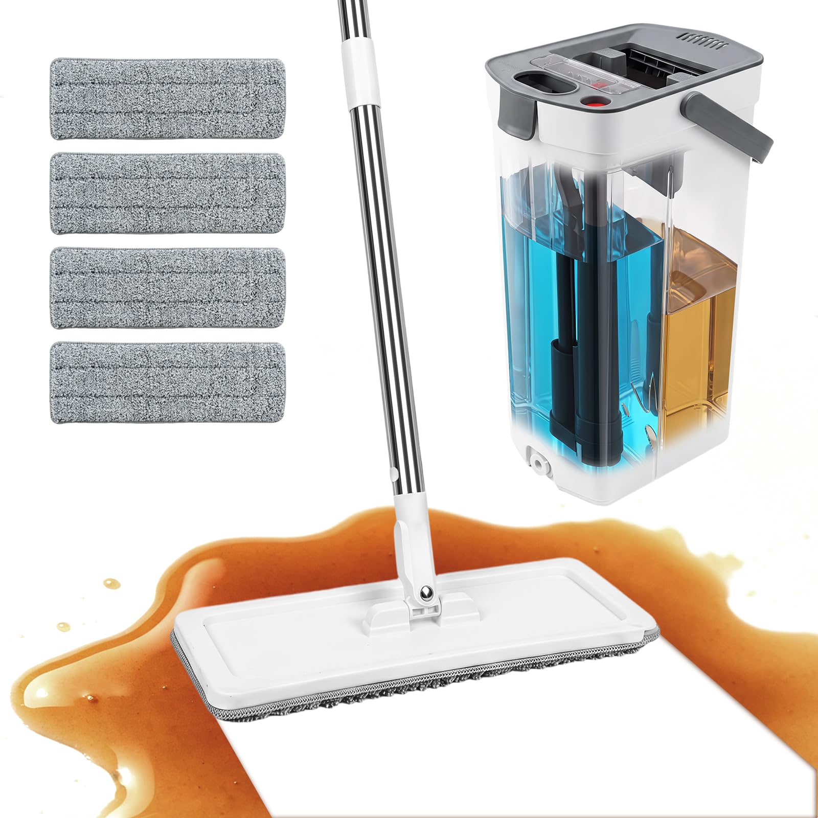 Wischmopp Set mit Eimer, Bodenwischer mit Frischwasser-Trennung, 10L