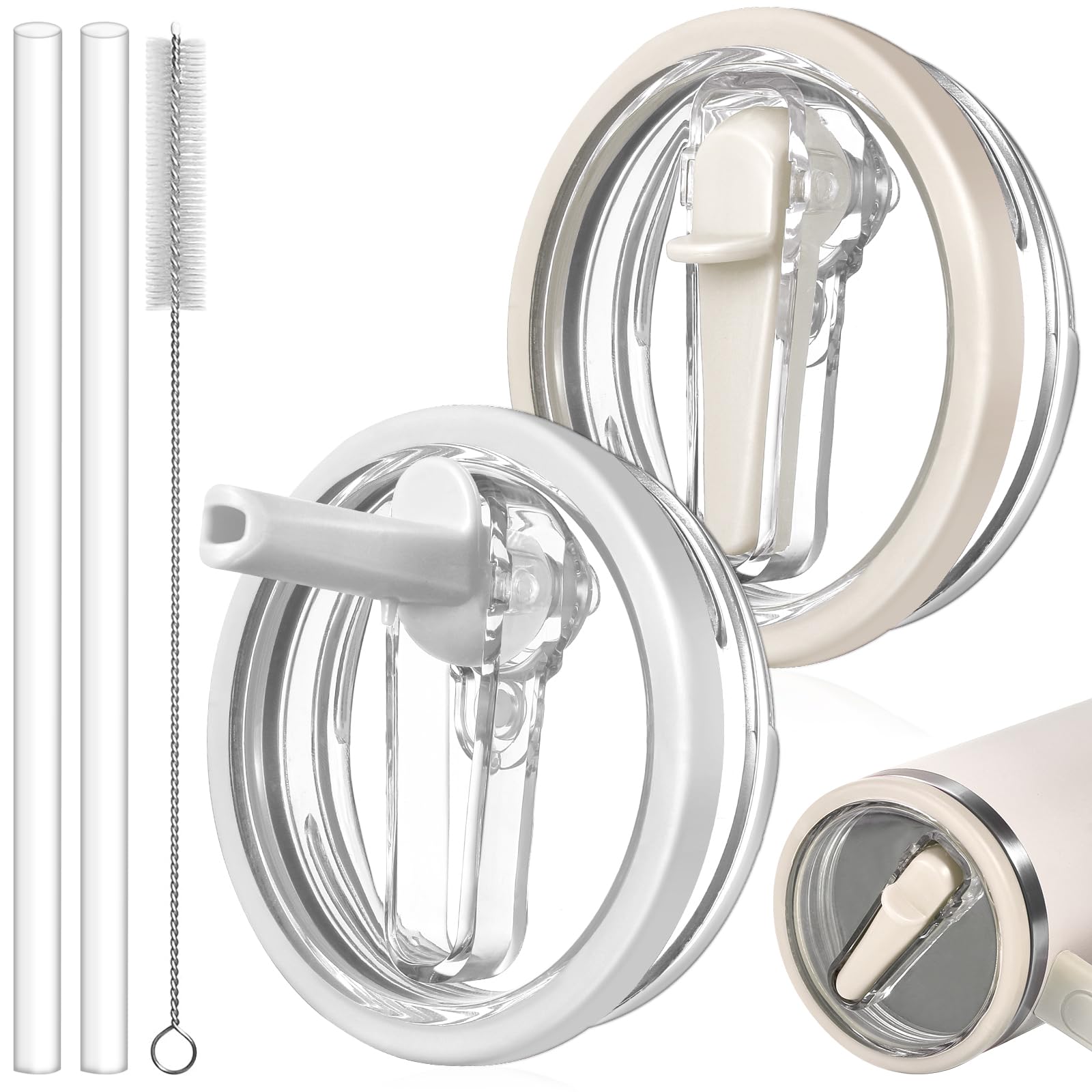 ANTAND 2 Pack Leak Proof Lid for 30oz Stanley H2.0 Quencher,No Spill Flip Straw Lid Replacement for Stanley Cup Accessories 30 oz Tumbler Lid Replacement Straw Cover Cap for Stanley Lids(Cream,White)