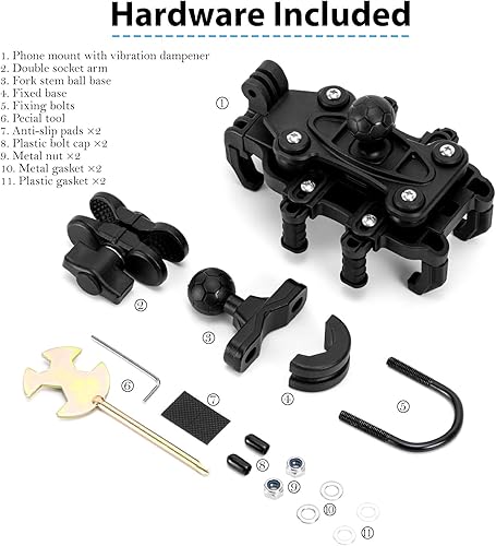 Miniatura 8 de EMERK Soporte de teléfono para motocicleta, amortiguador de vibración dual antirrobo antirrobo soporte para teléfono de bicicleta, manillar