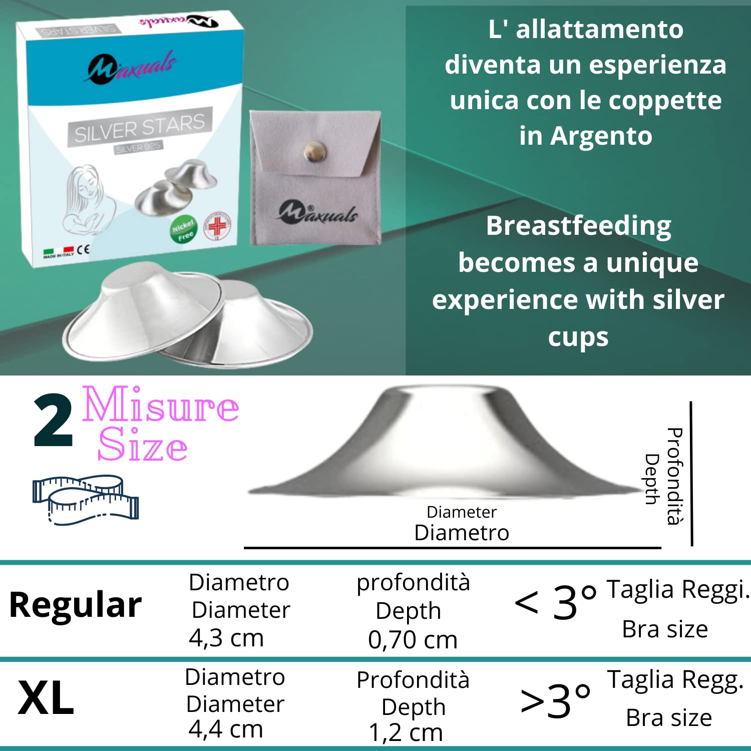 Paracapezzoli in Argento, Coppette Seno per Capezzoli, Copricapezzoli d'Argento,Protezione Senza Nichel.