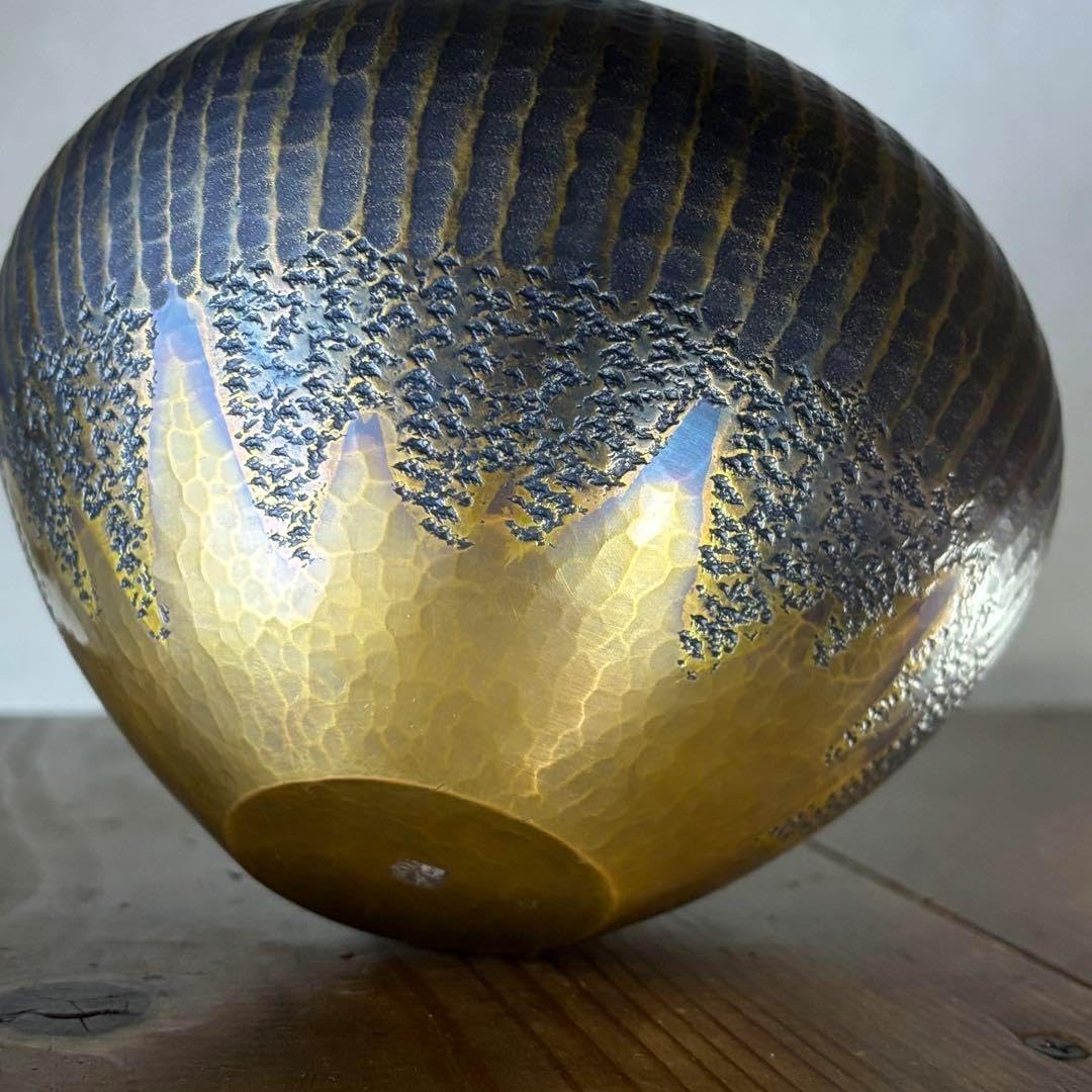 玉川堂 花瓶 珍品 金富士 鎚起銅器 金彩模様 3つの模様 業物