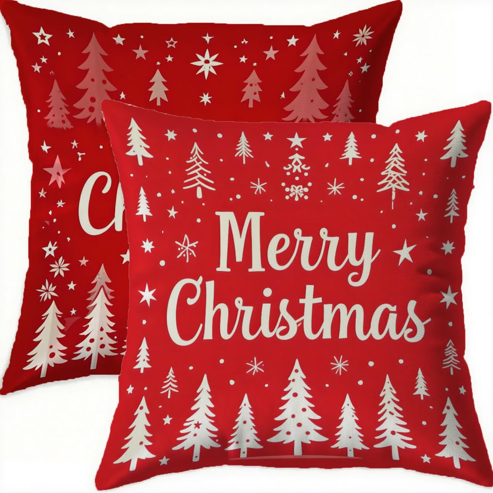 Housse coussin 70x70cm Noël rouge en velours imperméable lot de 2