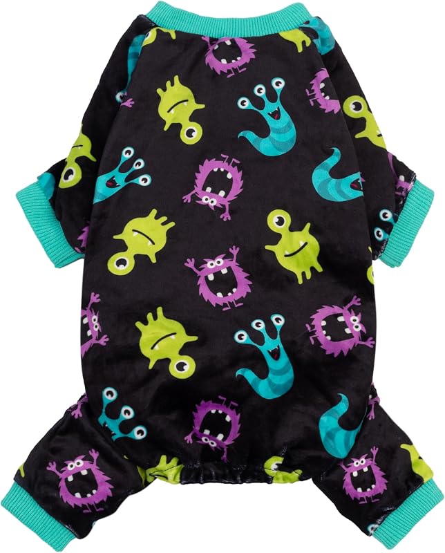 Pijama Fantasia de Monstro para Cães Pequenos Fitwarm, Poliéster com Elastano, Verde, Roxo e Preto, Tamanho Grande