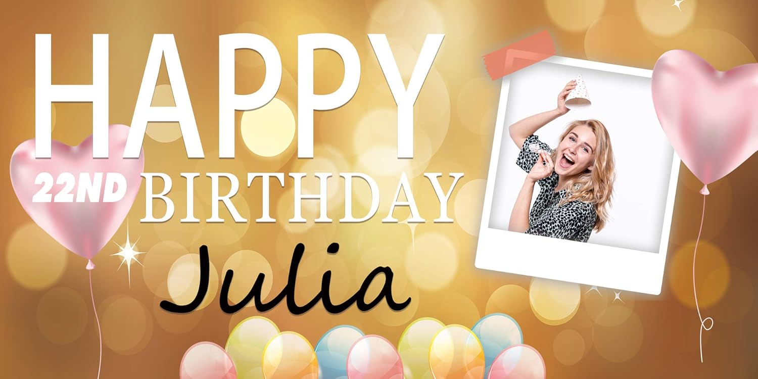 Happy Birthday Custom Vinyl Banner with Your Photos, Personalized Birthday Banner Sign for Children Newborn Baby Kids Celebration Backdrops Party Supplies Favors Props (Style-13, 6ft x 3ft)