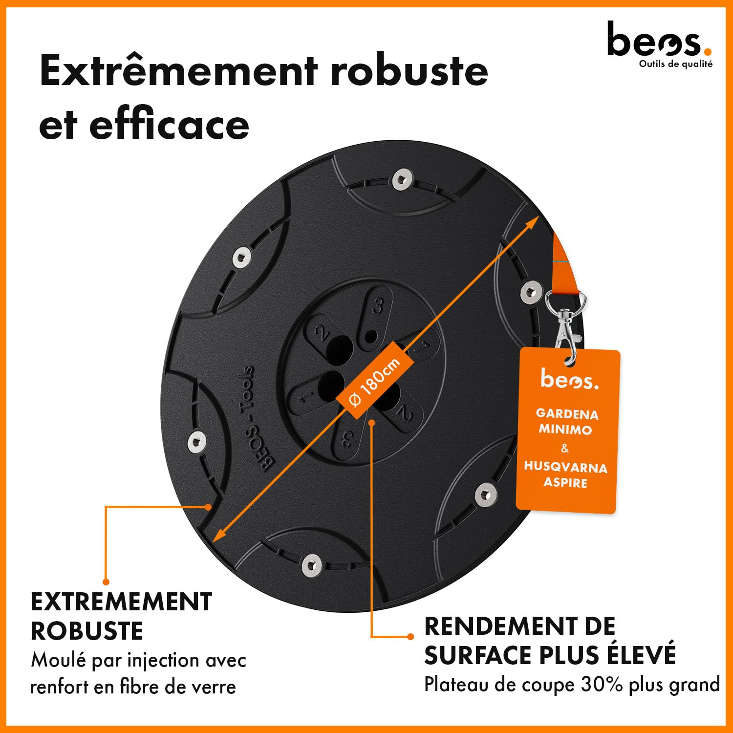 BEOS Premium Tuning - Disque Rotatif Compatible avec Gardena Sileno Minimo & Husqvarna Automower Aspire R4 - Plateau de Coupe pour 6X Lames - Disque de Coupe renforcé de Fibres de Verre - Ø 180 mm