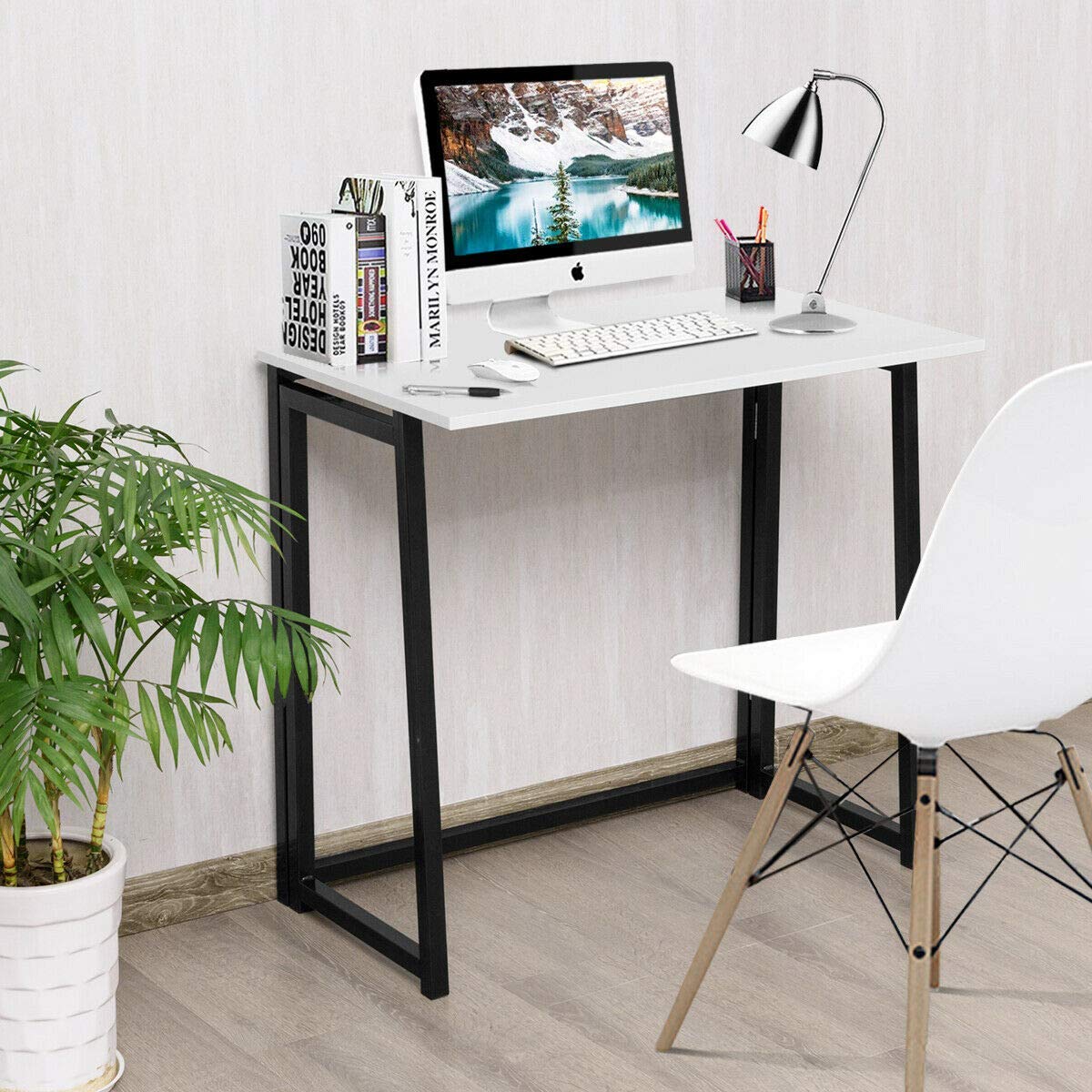 Tangkula Folding Desk No Assembly Required, Foldable Computer Desk for Small Spaces, Portable